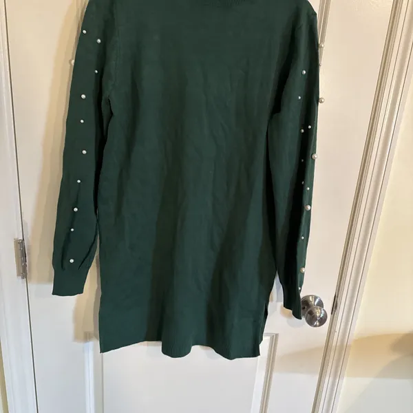 Shop The Mint All The Love Emerald Pearl Embellished Sweater Dress Sz Large - Image 3