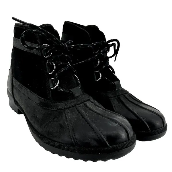 UGG Greda Waterproof Duck Boots Lace Up Suede Leather Heeled Winter Black 9.5 - Image 2