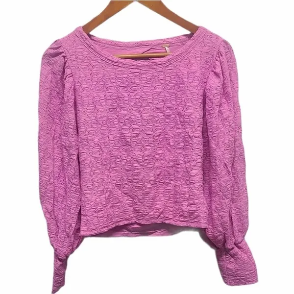 Free People Tea Time Lace Cropped Top Puff Sleeve‎ Pink Size Large NEW - Image 4