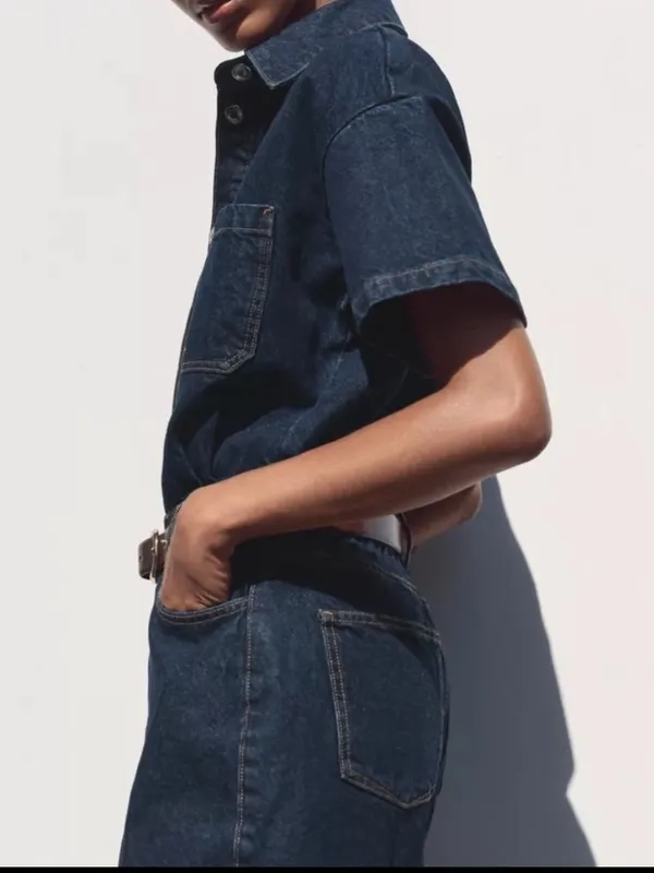 Zara Dark Blue Denim Romper - Image 3