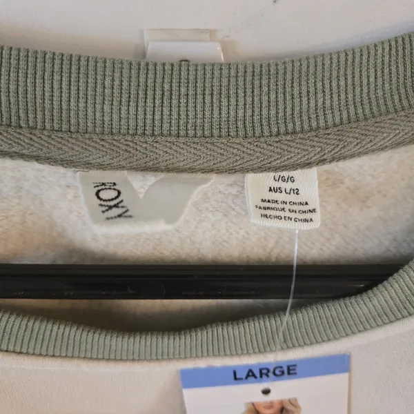 Roxy Game On Womens Large Pullover Olive Varsity Logo Colorblock Sweatshirt NWT - Image 4