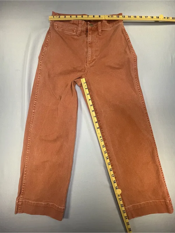 Madewell Emmett Wide Leg Crop Rust Orange Canvas High Rise Pants Size 25 - Image 9