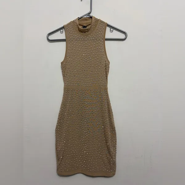 Windsor Womens Size S Nude Rhinestone Bodycon Midi Dress Sleeveless Stretch(E49✨ - Image 3