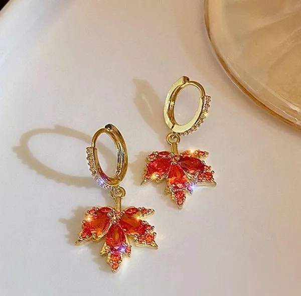 Elegant Maple Leaf Dangle Drop Earrings for Women Gold - Image 2