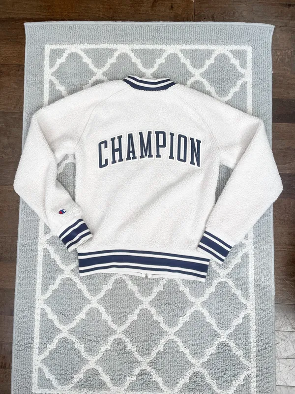 Cream Sherpa Bomber Varsity Jacket - Image 10