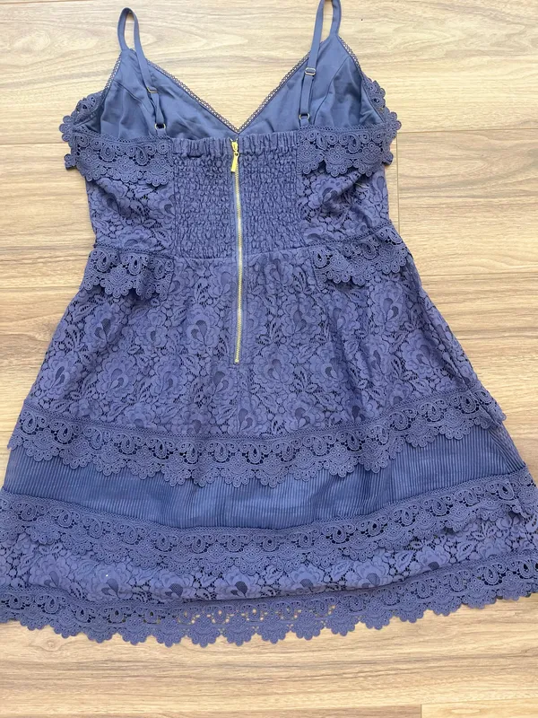 City Chic Dusty Periwinkle Lace Mini Dress | Tiered Crochet Lace | Adjustable Straps | XS (Fits S) - Image 4