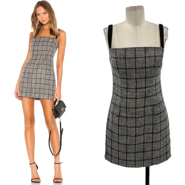 NBD‎ Bynes Mini Dress Gray Black Plaid Sleeveless Size Small - Image 2