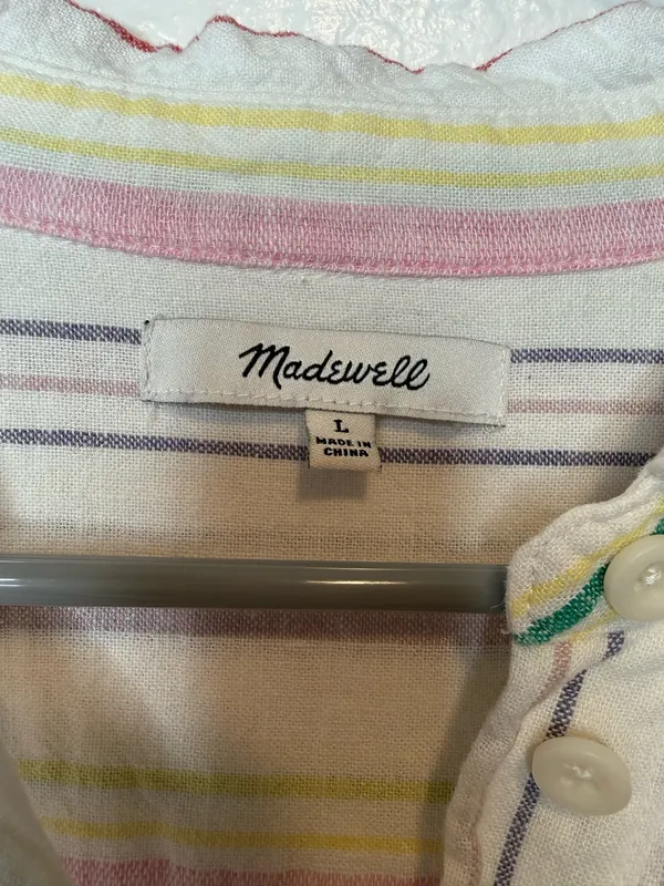 Madewell Striped Button Down Short Sleeve Daily Shirt Lighthouse Rainbow Size L - Image 3
