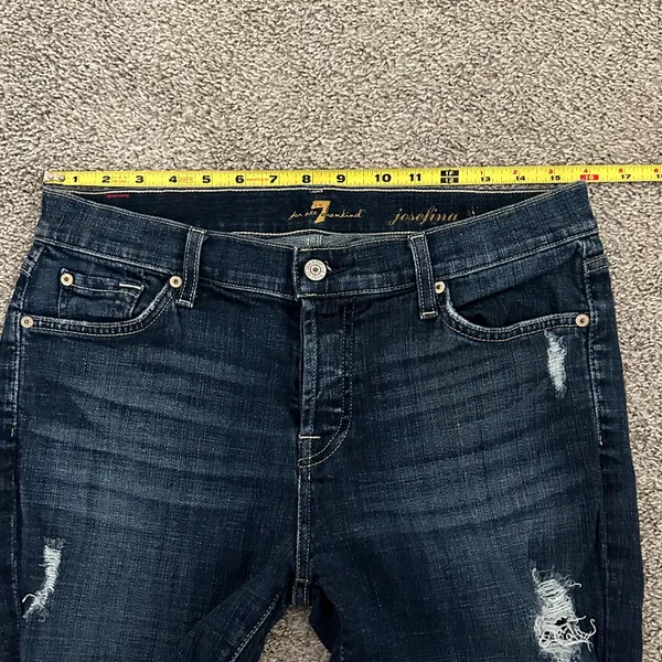 7 For All Mankind Josefina Dark Wash Distressed Women’s Skinny Boyfriend Jeans - Image 9
