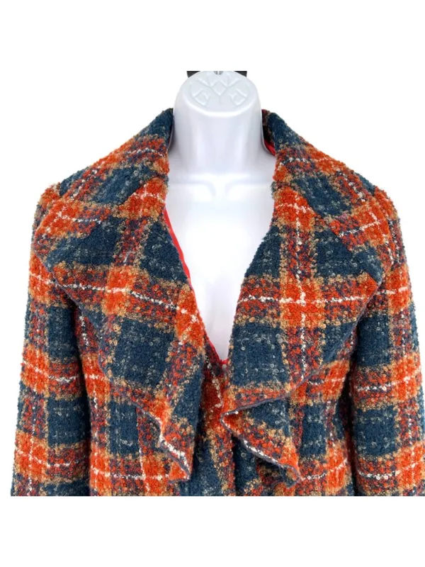 Anthropologie Tabitha Moretown Orange Blue Plaid Ruffle Blazer Jacket Size 2 - Image 2