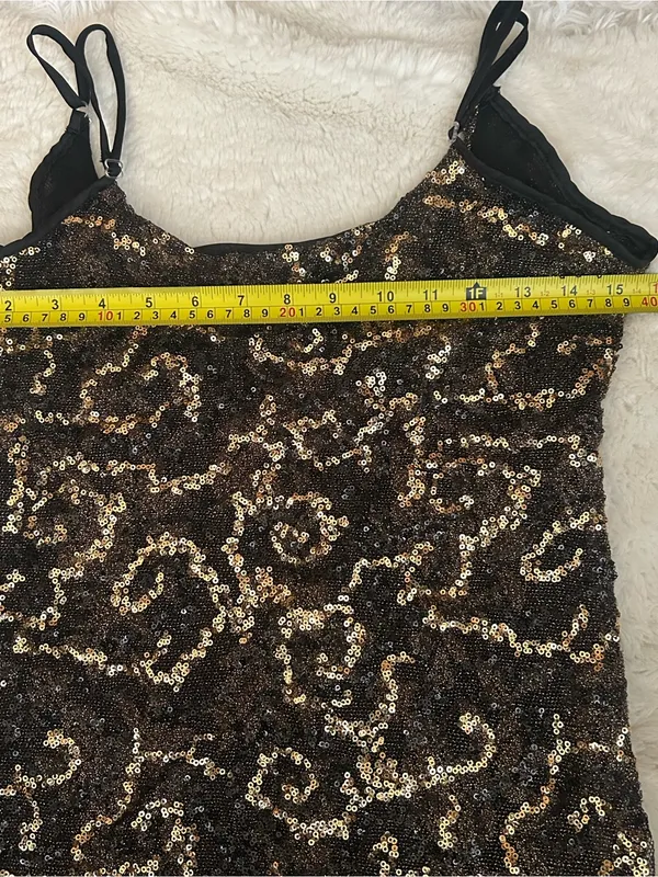 BKE Boutique black gold cami tank top blouse spaghetti straps adjustable M - Image 7