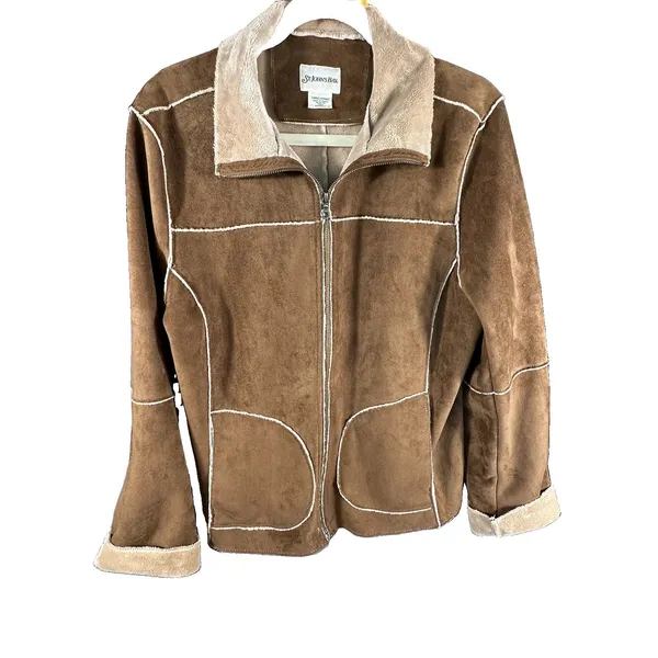 St Johns Bay Faux Suede Ranchers Jacket Womens Large Brown Soft Shearling 2 Tone - Image 5