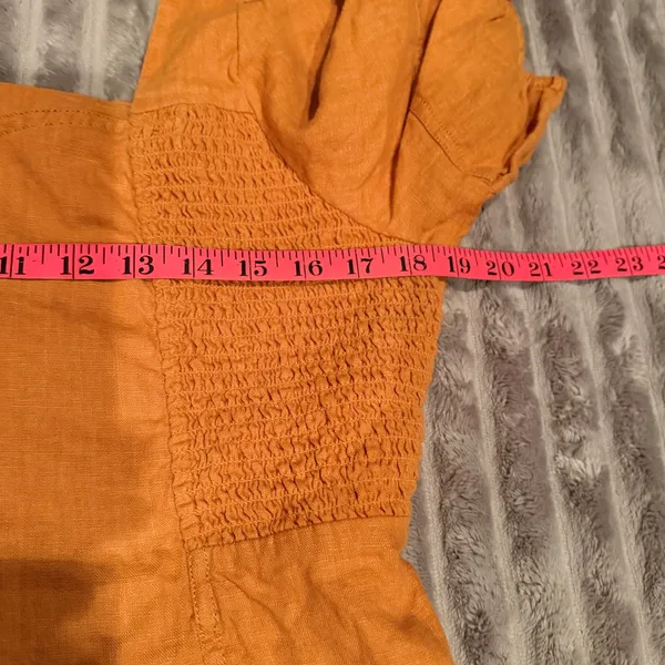 Madewell‎ Maisie Square Neck Linen Mini Dress Orange Marigold Size 14 - Image 5