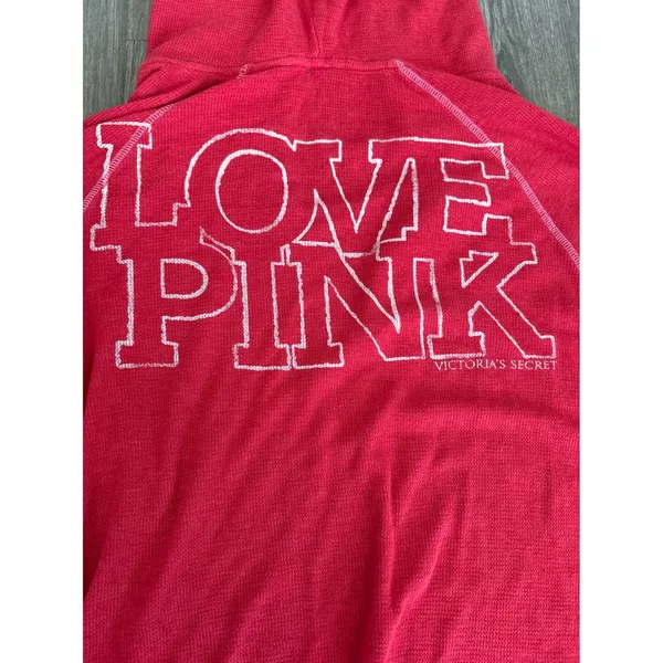 Vintage y2k‎ Victorias Secret PINK Waffle Thermal Hoodie Pink Large LOVE PINK - Image 4
