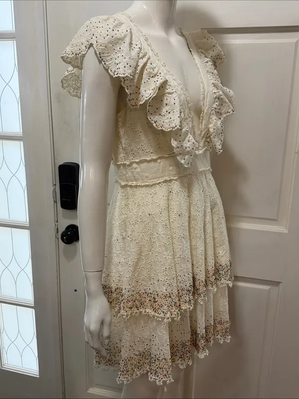 Farm Rio Cotton Beaded Eyelet Mini Dress Size small - Image 10