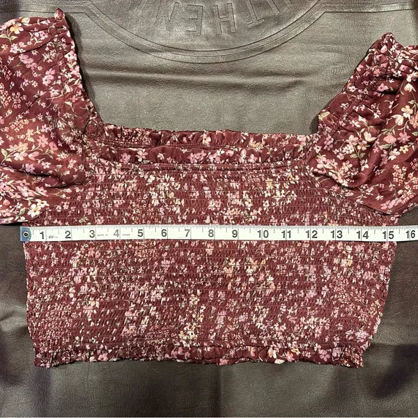 Altar’d State Vaella Smocked Floral Top in Burgundy Long Sleeve‎ Cropped medium - Image 12
