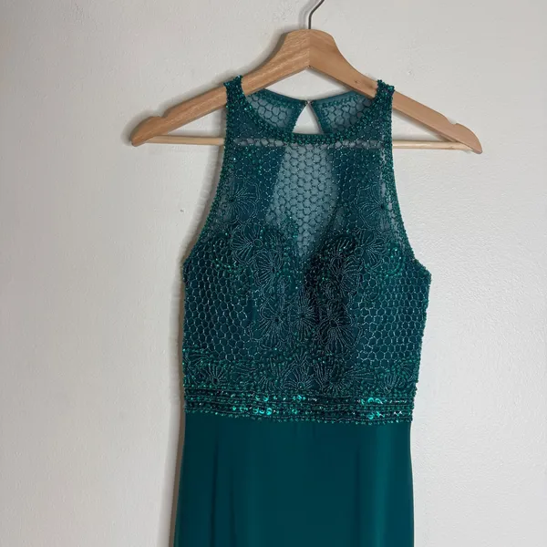 Sherri Hill sleeveless high neck Beaded evening Gown dress Emerald Green Size 4 - Image 3