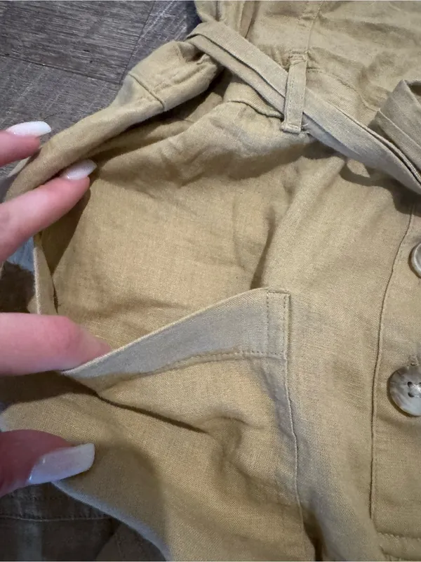 American Eagle Linen Blend Button Up Tan Jumpsuit - Image 3