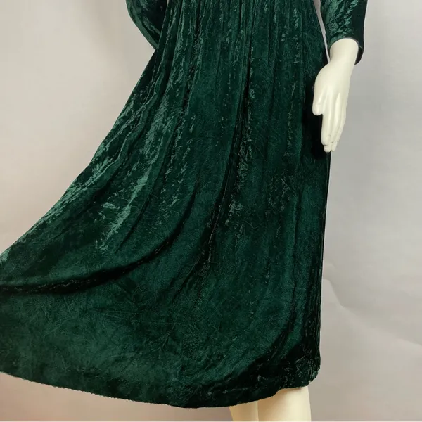 Vintage Crushed Velvet Dress Green Lace Collar Lanz Long Sleeve Christmas Party‎ - Image 6