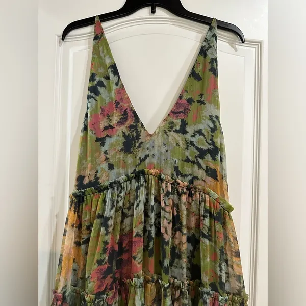 Free People NWT Evereve Dress Green Floral Medium Flowy‎ Beach Vacation - Image 4