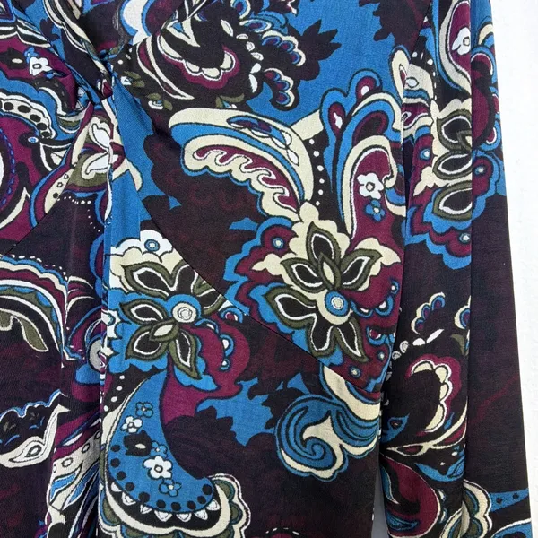 Chico's 2 Travelers Black blue large Paisley Floral Long Sleeve Blouse western - Image 4