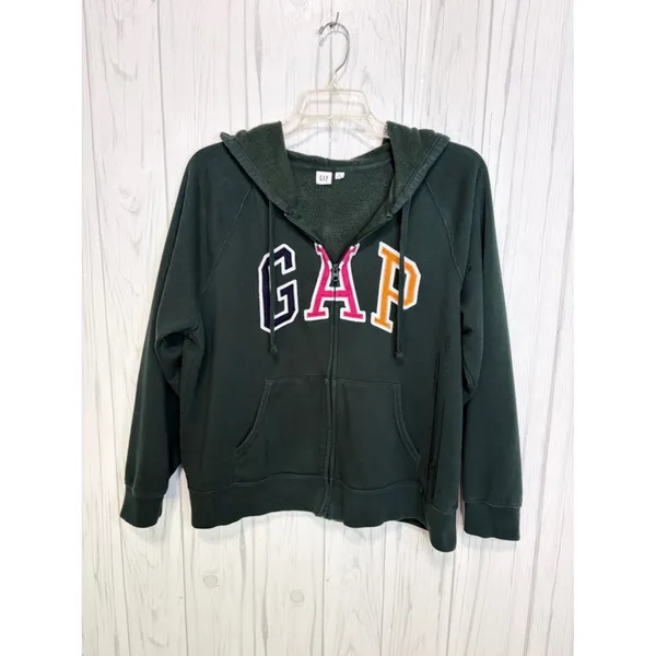 GAP Dark Green Zip-Up Hoodie Multicolor Spelled‎ Out Logo, XL - Image 2