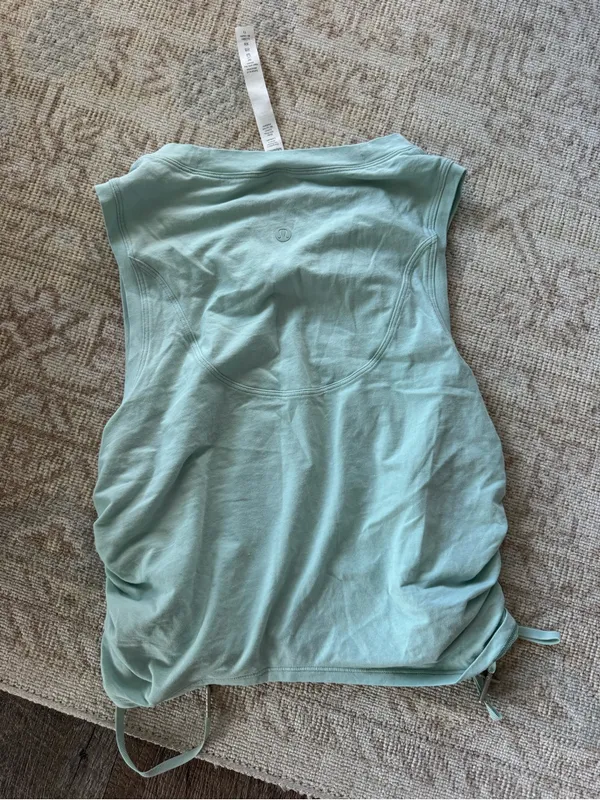 Lululemon Light Teal Sleeveless Drawstring Cinch Detail Tank Top - Image 4