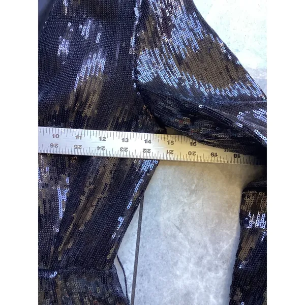 Retrofete Black Sequin Long Sleeve V-Neck Romper XS Party Event - Image 3