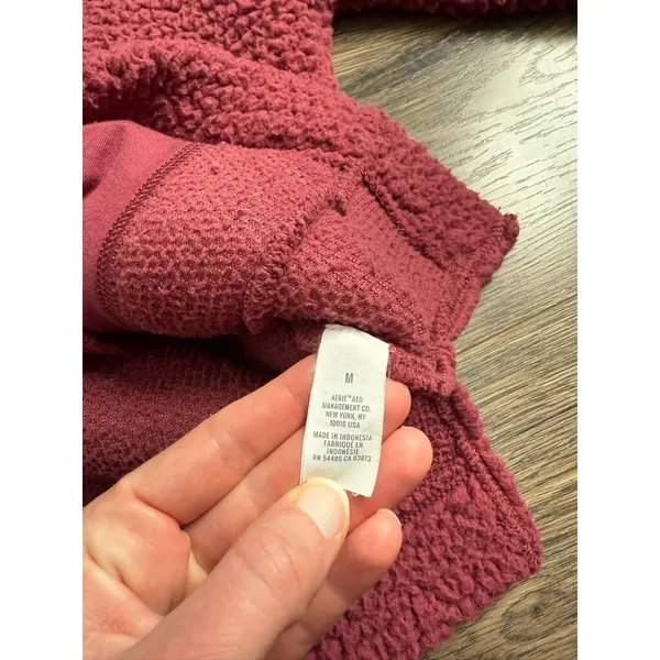 Aerie Women's Sherpa‎ pullover 1/4 zip Sweater Jacket Super Soft Wine Color Sz M - Image 10