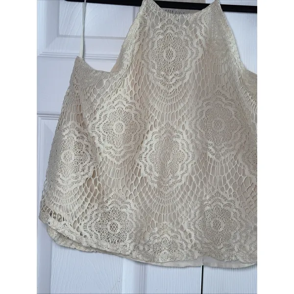 Moon River Crochet Lace Halter Top Womens Size L Cream Boho Festival Blouse‎ - Image 2