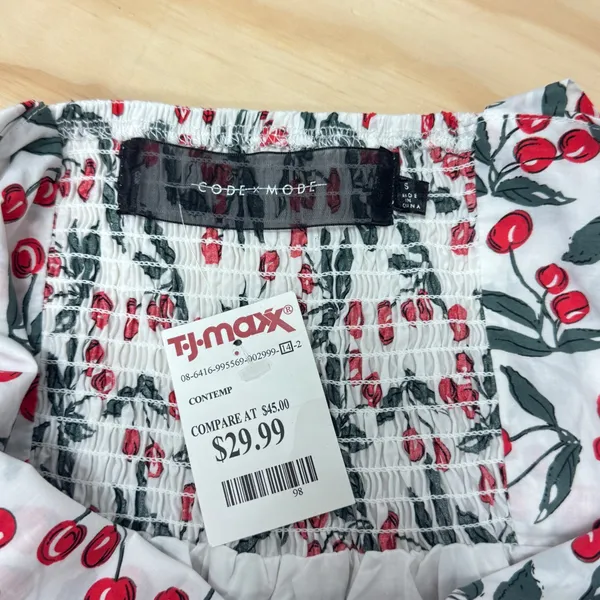 Code Mode Cherry Print Cotton Midi Dress White Red Small Summer Picnic - Image 7