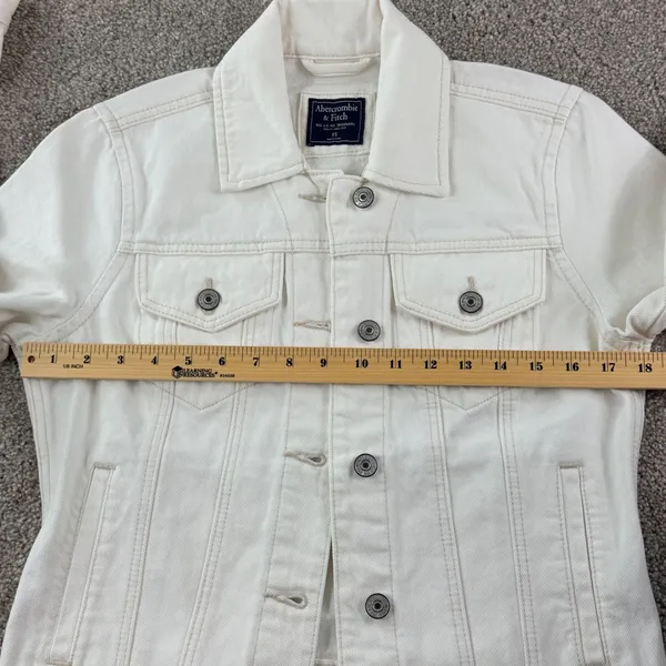 Abercrombie & Fitch White‎ Denim Jacket women XS Fitted Stretch Trucker Jean New - Image 6