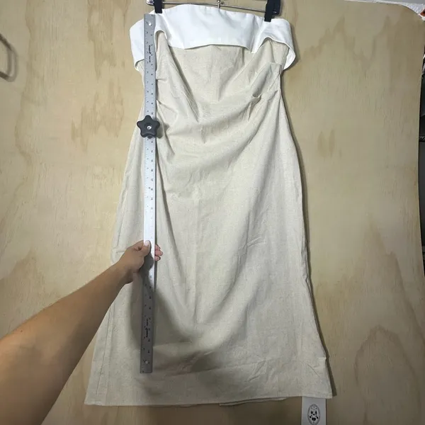 Cider‎ LINEN-BLEND COLLARLESS SOLID SPLIT RUCHED ZIPPER MIDI DRESS - Image 7