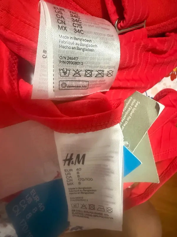 H&M Bright Red Ribbed Bikini Top and Bottom - Image 7