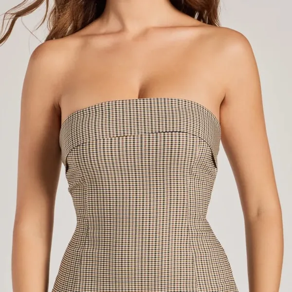Windsor Strapless Plaid Pleated Mini Dress - Image 3