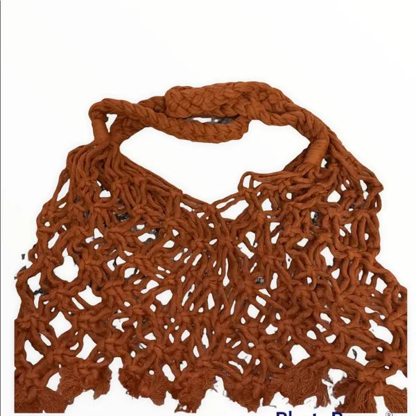 Boho Crochet Net Shoulder Bag Rust Brown Handmade‎ Style Market Tote Festival - Image 4