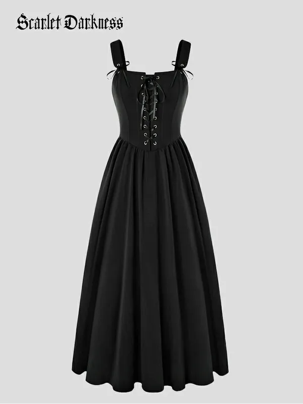 Scarlet Darkness Black Gothic Corset Midi Dress Boho Witchy Alt Festival Size M - Image 4