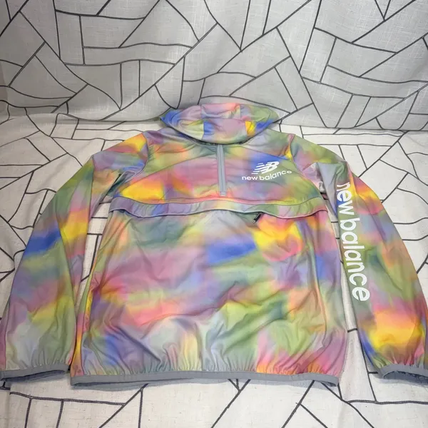New Balance Womens Small Tie Dye Half Zip Hooded Windbreaker Jacket Multi‎ Color - Image 3