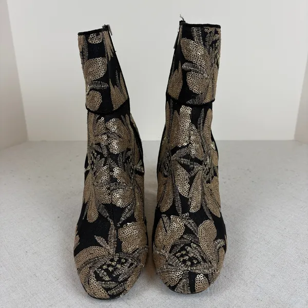 Steve Madden Black and Gold Embroidered Sequin Floral Boots Size 9 - Image 3