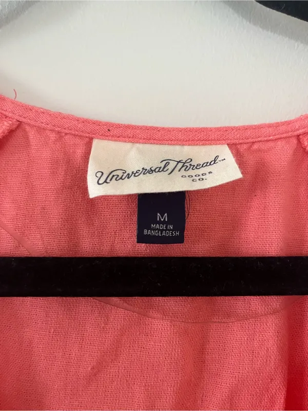 Universal Thread Coral Pink Linen Blend Tiered Mini Dress Medium Coastal Summer - Image 2