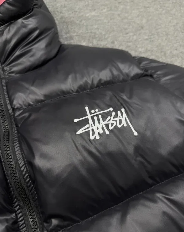 stussy black puffer jacket with pink lining #puffer #outerwear - Image 2