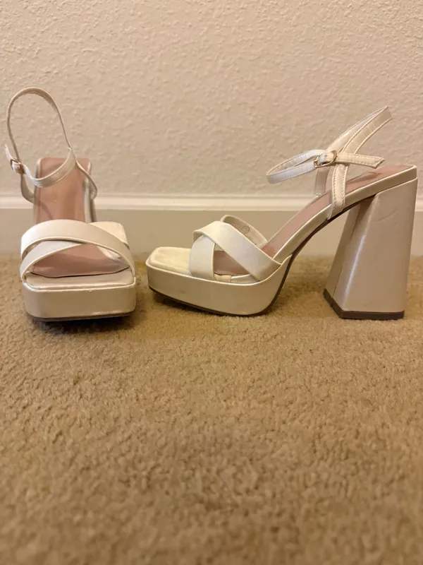 Lulus White Satin Strappy Heels in Size 6 - Image 5