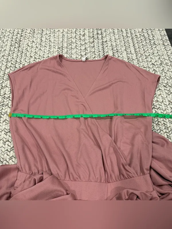 NWOT Halara Light Pink V Neck Short Sleeve Wide Leg Flowy Waffle Casual Jumpsuit - Image 10