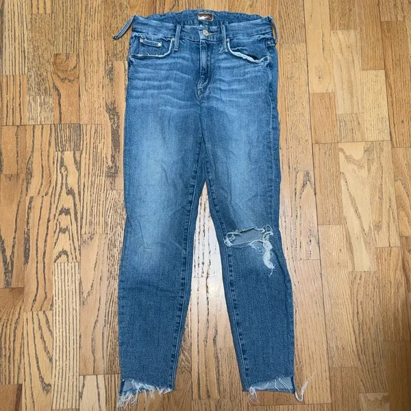 MOTHER‎ The Looker Step Ankle Fray Jeans Despite Differences Denim Blue 27 - Image 2