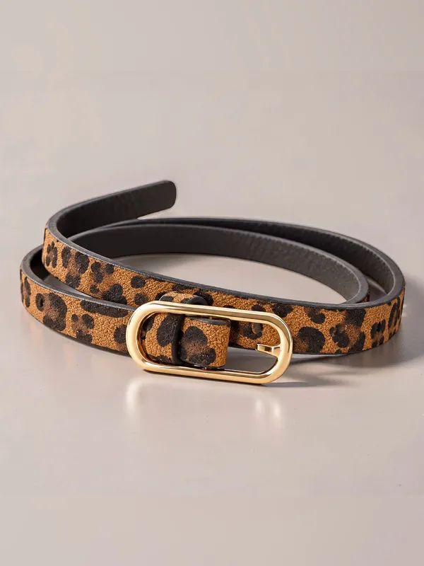 Leopard Print Skinny Belt Gold Buckle Y2K Animal Print - Image 2