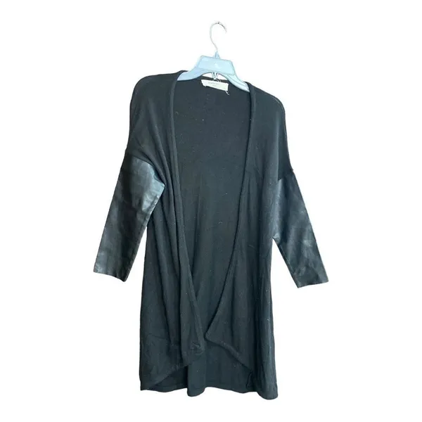 Zara black faux leather elbow open cardigan size medium - Image 2