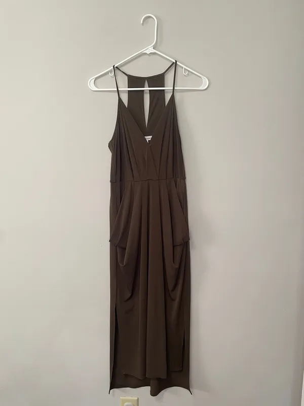 BCBGeneration Chocolate Brown Spaghetti Strap V-Neck Midi Dress - Image 2