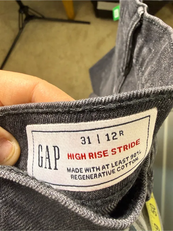 NWT GAP High Rise Stride Wide‎ Leg Jean Cuffed Baggy Black Grey Stretch 12/31R - Image 6