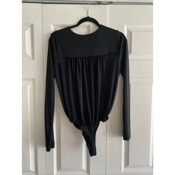 Intimately Free People Draped Surplice Bodysuit Womens Size M Black Long Sleeve - Image 4