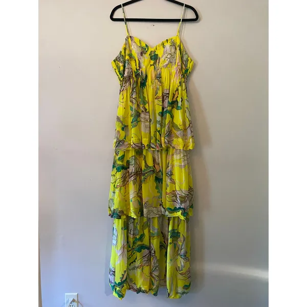 NWT Farm Rio Jellyfish Bouquet Yellow Sleeveless Tiered Maxi Dress Event Large - Image 2